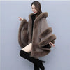 Autumn Winter Loose Casual Chic Bat Sleeve Coat Woolen Hooded Shawl Big Fur Collar Warm Cape Coat Women Outwear