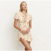 Sexy Floral Printed Mini Dress Women V-neck Flared Sleeve Waist Cinching Ruffle Bodycon Vestido Lady Party Vacation Gowns