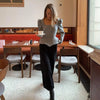Elegant Woolen Top Pants Women Set Urban Long Sleeve Slash Neck Pleated Blouse Straight Trousers Autumn Winter Lady Suit