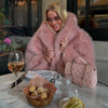 Women's Fluffy Faux Fur Coat Chic Pink Hooded Full Sleeve Loose Warm Jacket Winter Lady Street Outwear