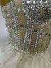 Stock Women Sexy Sparkly Rhinestone Mesh Feather Long Dress Elegant Evening Party Celebrate Birthday Performance Costume
