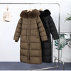 Elegant Fur Collar Hood Belt Long Cotton Jacket Women Zipper Drawstring Waist Parka Down Coat Winter Lady Warm Chic Outwear