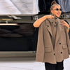 Solid Women's Vest Woolen Coat Full Sleeve Lapel Pocket Double-Breasted Lady Set Autumn Chic 2 Pieces Set Women
