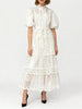 Dot Print Sheer Dress for Women Stand Collar Puff Sleeve High Waist Patchwork Lace Up Elegant Casual Dresses Female