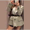 Women's Striped Blazer Belted Single Breasted Long Sleeve Lapel Neck Coat Female Casual Daily Commute Office Jacket