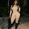Retro Jumpsuit Women Sexy Slim Fit Moon Print Long Sleeve Tight Leggings Round Neck Versatile Casual Wear Autumn