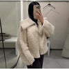 Soft Fleece Jacket For Women Elegant Oversized Lapel Long Sleeve Zipper Cropped Coat Lady Spring Casual Outerwear