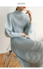 Pleated Half High Collar Batwing Sleeve Women's Dress Chic Elastic Loose Casual Famale Clothes 2DB4324