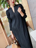 Pleated Long Sleeve V-neck Dress Women Spring Korean Designer Casual Black Dresses Elegant Aesthetic Clothes