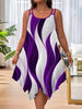 Plus-size women's asymmetrical geometric stripes printed double strap dress