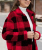 Women Plush Coat Jackets Plaid Print Outerwear Thick Warm Single Breasted Turn Down Collar Overcoat Office Lady Autumn Winter