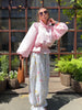 Shiny Fabric Jacket High Stand Collar Loose Puff Sleeve Drawstring Cropped Hem Coat Autumn Daily Lady Sweet Jacket