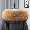 Real Fur Collar for Coat Parkas Women Winter Natural Raccoon Fur Scarf for Jacket Warm Furry Hood Trim with Buttons