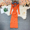 Brand Autumn Knitted Long Dress Women Y2K Embroidery Long Sleeve Bodycon Sweater Dress Streetwear Robe