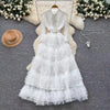 Elegant Embroidered Sequins Long Dresses Autumn Women Layer Ruffles Cake Full Sleeve Evening Party Vestidos Mesh Tulle Long Robe