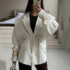 Women's Blazer with Style Spring Autumn European Elegant Commuter Look with Waist-Tie Belt Padded Shoulders