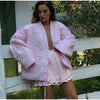 Y-neck Lace-up Cotton Coat Pink Floral Padded Jacket Loose Sweet Casual Japanese Cardigan Cotton-padded Coats Lady Warm Overcoat