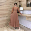 Pleated Dress Women Long Dresses A Line Round Neck Long Sleeve Party Maxi High Waist Belt Slim Sexy Elegant Splice Vestidos