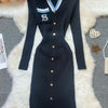 Chic Sexy Wrap Hips Knitted Maxi Dress Women Brand Embroidery Long Sleeve Sweater Dress Autumn Vestido