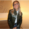 Women Lapel Collar Single Button Croc Embossed Leather Jacket Long Sleeve Drop Shoulder Patch Pocket Loose Retro Short Street