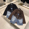 Autumn European and American Oversize Denim Patchwork Asymmetrical Long-sleeved Women's Jackets