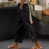 Women's Pants Elastic Waist Solid Color Lace Spliced Drawstring Pocket Simple Basic Casual 9-point Pants