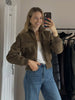 Vintage Cropped Women's Bomber Jacket Coat Faux Suede Stand Collar Short Outerwear High Street Female Casual Work Outfit