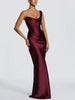 Elegant Satin One Shoulder Ruched Women Maxi Dress Sexy Low Chest Backless Bandage Cinched Waist Mermaid Evening Dresses