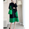 Womens Dresses Long Dresses High-quality Printed Long Skirt Elegant Temperament and Pleated Round Neck Dress