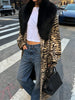 Winter Women Oversized Tiger Print Long Faux Fur Coat Big Black Fur Collar Open Front Street Style Thick Warm Jacket