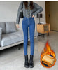 Skinny Women's Warm Jeans Winter Thicken Fleece Stretch High Waist Pencil Pants Korean Black Blue Gray Velvet Leggings
