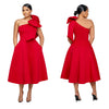 Women Big Bow Shoulder Skew Collar Big Swing Knee Length Dress Belt Street Vestidos Sexy Party Evening Chic Dresse