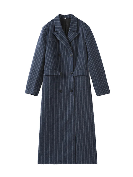 Women's Long Jackets V-neck Striped Oversized Woolen Thicken Coats Autumn Female Full Sleeves Loose Jacket Autumn Outerwears