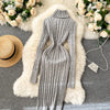 Autumn Winter Twist Women's Wrap Knitted Dresses Long Sleeve Sheath Knitwear Office Bodycon Dress Female