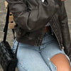 Women's vintage imitation leather bomber jacket coat top women's style