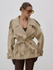 Stand Collar Lace Up Trench Chic Coat Women Long Sleeves Single Breasted Short Windbreaker Spring Daily Street Lady Jacket