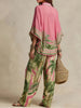 Color Print Two Piece Set Women Loose Batwing Sleeve Shirts Wide Legs Trousers 2 Piece Set Female Vacation Suits