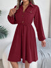 Autumn Winter Dresses for Women Casual Solid Color Button Tie Up Long Sleeved Shirt Dress Blue Green Black Red Woman Clothing