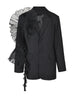 Women Black Organza Ruffles Big Size Blazer Lapel Long Sleeve Loose Fit Jacket Spring Autumn 1DE392101
