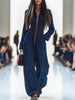 Women Retro Patchwork Elegant Playsuits Autumn Simple Chic Wide Leg Pants Jumpsuits Holiday Long Sleeve Ladies Bodysuits