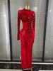 Sparkly Crystal Women Long Sleeve Sexy Mesh See Through Bodycon Long Dress Bar Singer Celebrate Performance Costumes Stage Wear