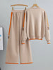 Casual sports set women spring and autumn embroidered knitted sweater with letters and high waist slim pants two-piece set