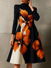 Women's Elegant Stand Collar A-Line Party Dress Vintage Floral Printed Midi Dresses For Evening Office Commute