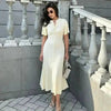 Elegant Knit Dress For Women White Slim O-neck Single Breasted Short Sleeve Long Dresses Female Spring Lady Robe T88X