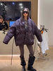 Casual Women's Winter Jacket Solid V Neck Tie-waist Full Sleeve Loose Puffy Padded Coats Street Warm Outwear