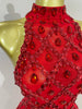 Sparkly Red Rhinestones Feather Sexy Mesh See Through Long Dress Women Birthday Evening Nightclub DJ Dancer Stage Costume