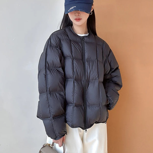 Winter Fluffy Puffer Jacket Women Thicken Warm Oversized Baseball Collar 90% White Duck Down Short Casual Coat