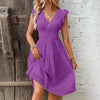 Women's Dress Lace Jacquard Hollow Out Slim V Neck Elastic Waist Midi Dress Vacation Mid Length Dresses for Daily Wear Korean