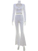 Long Sleeve U Neck Solid Women Sets 2-Pieces(Tops+Pants) Sheath Sexy Club Suits Fitness Casual Female Elegant