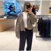 Women Solid Cropped Zip‑Up Knit Jacket Stand Collar Zipper Long Sleeve Loose Short Sweater Autumn Casual Commute Outerwear